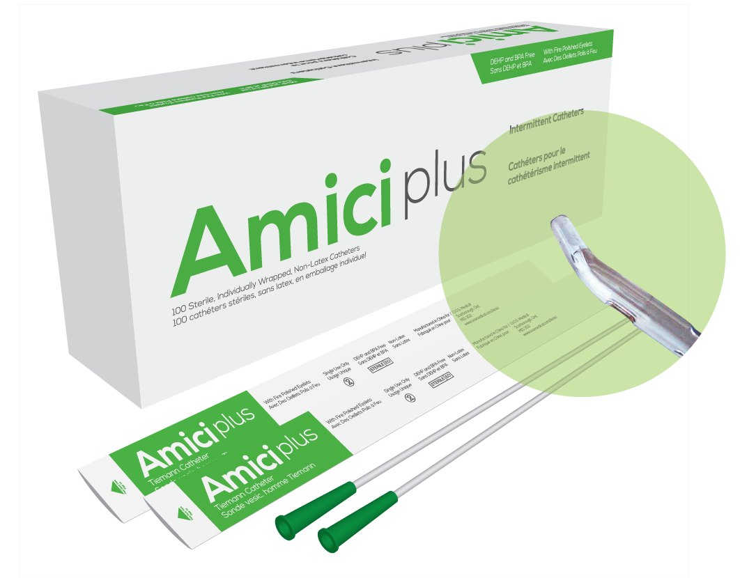 Amici Plus Tiemann Intermittent Catheters, Size 14fr 16in