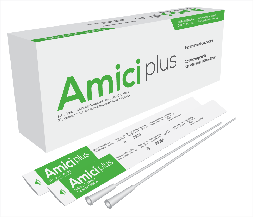 Amici Plus Male Intermittent Catheters, Size 12fr 16in