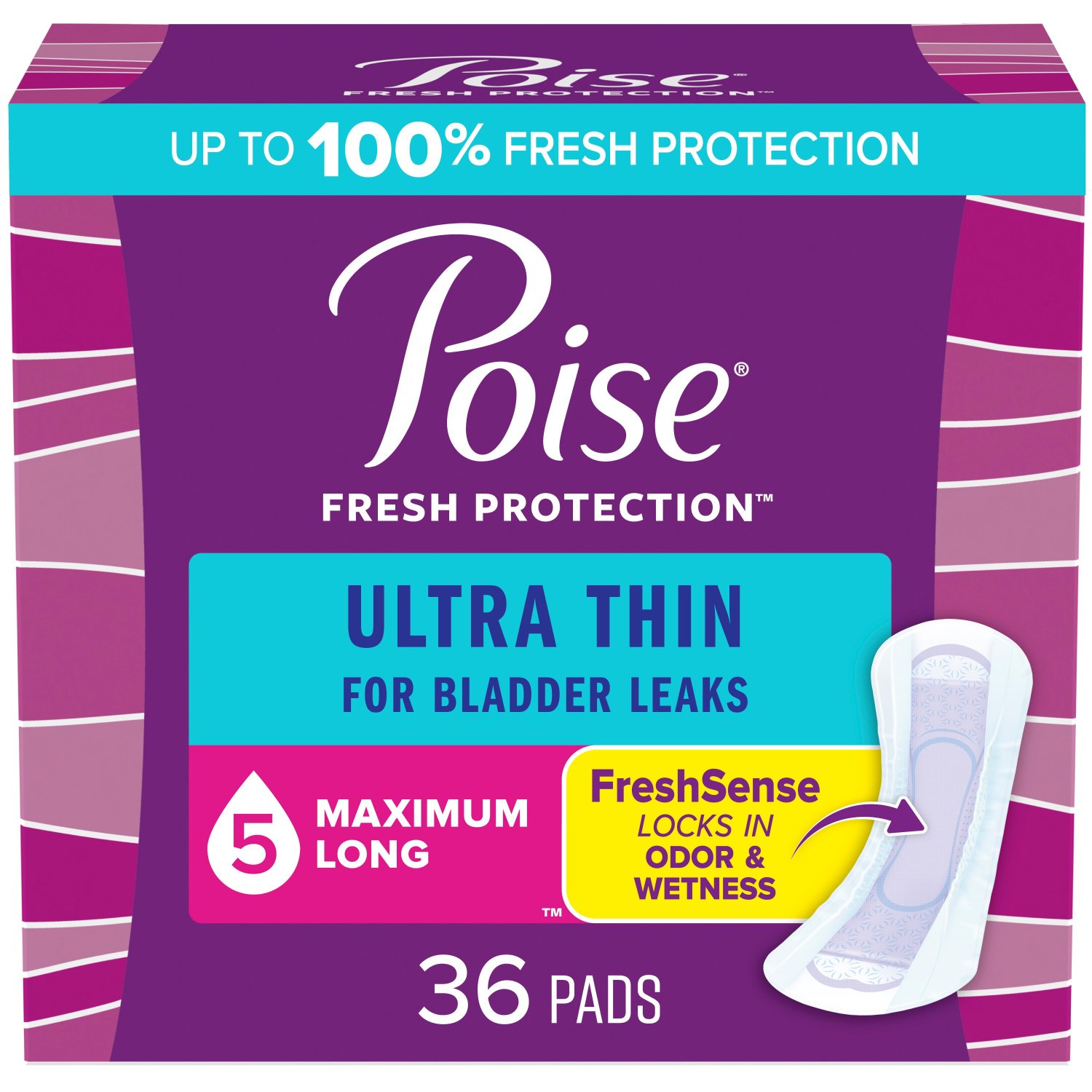 Poise Ultra Thin Maximum Long Non-Winged Pads Convenience