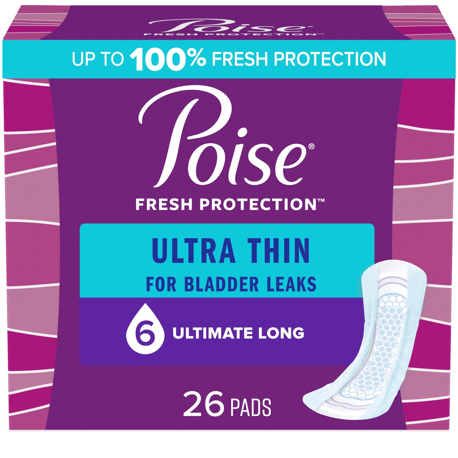 Poise Ultra Thin Ultimate Long Non-Winged Pads Convenience