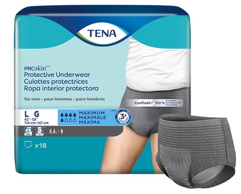 Tena Proskin Underwear For Men, Maximum Absorbency,Grey, Size Large 114-147cm Heavy Item