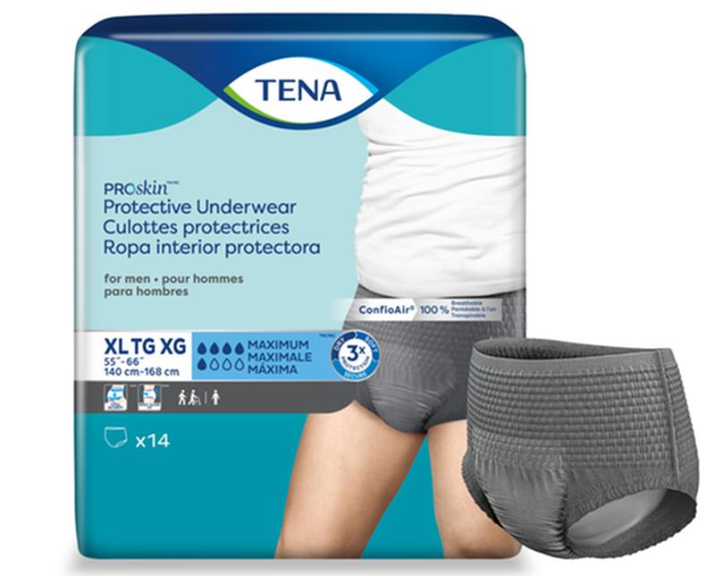 Tena Proskin Underwear For Men, Maximum Absorbency,Grey, Size X-Large 140-168cm Heavy Item